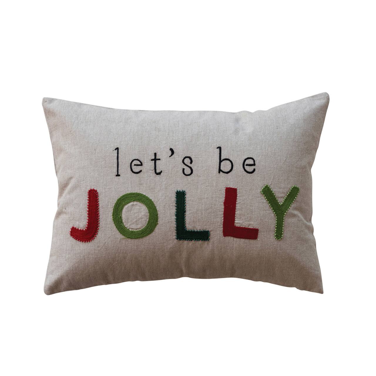 Hello Honey® 20" x 14" Let's Be Jolly Cotton Chambray Lumbar Pillow with Embroidery & Beads